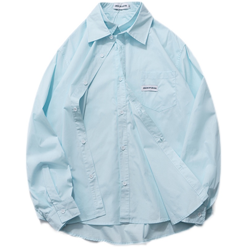 Casual Fake Two-Piece Long-Sleeved Shirt For Men And Women Loose Double Layer