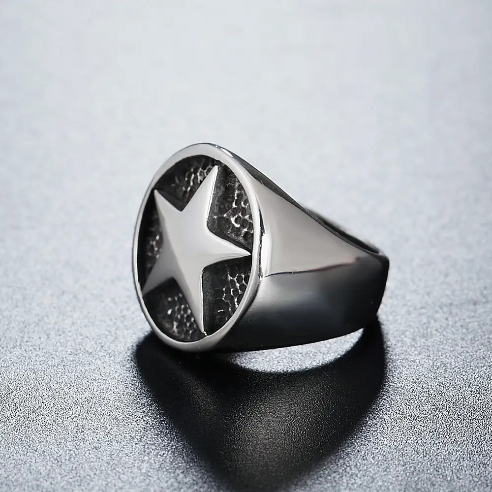 Men's Vintage Five-Pointed Star Titanium Steel Ring