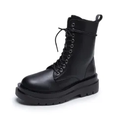 Fashion Casual Platform Thick Heel Ankle Boots - Black - View 1