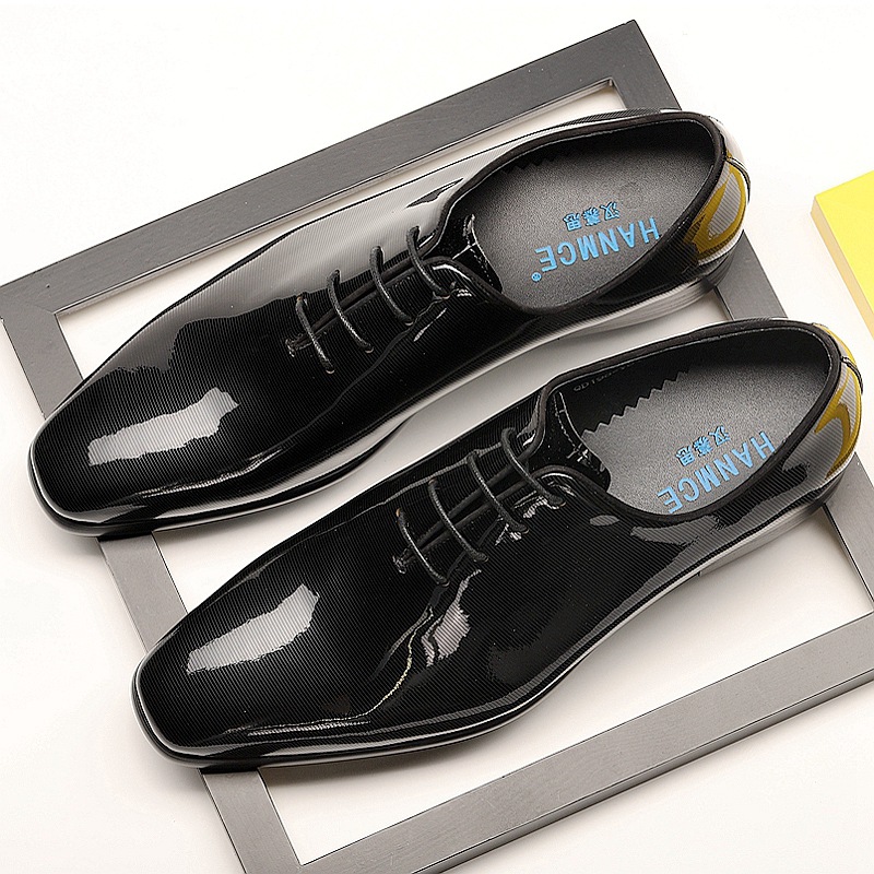 Pointed Toe Cowhide Business Suit Low-top Patent Leather Shoes