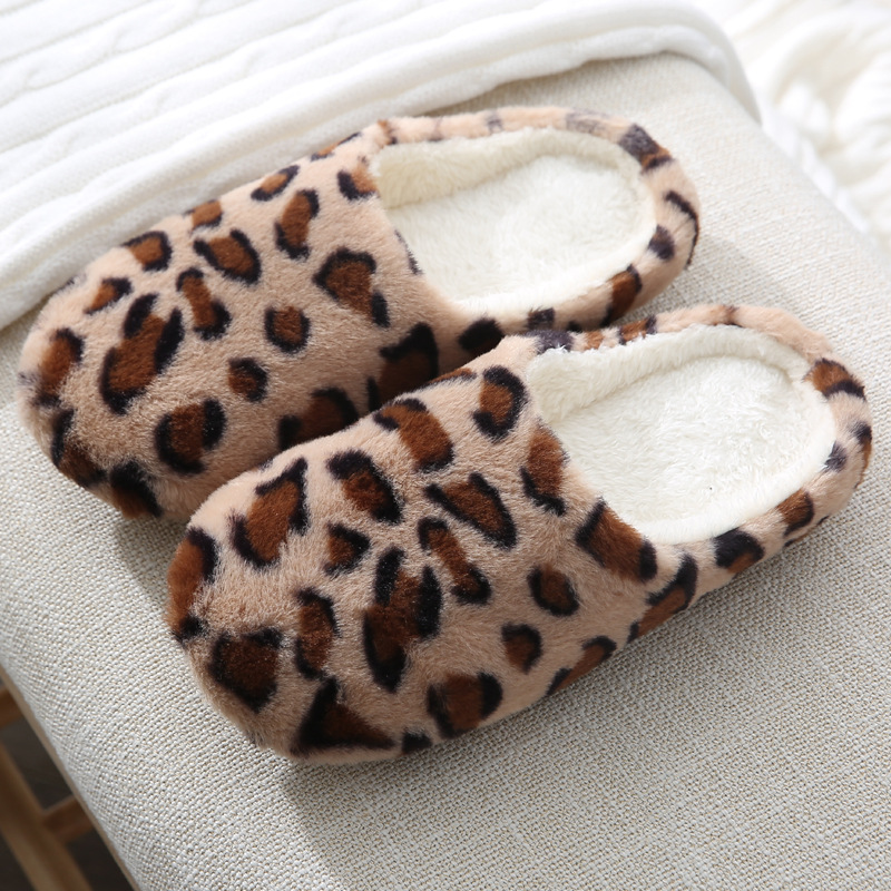 New Rabbit Fur Leopard Print Indoor Silent Soft soled Slippers Leopard - Shop at LoveMi