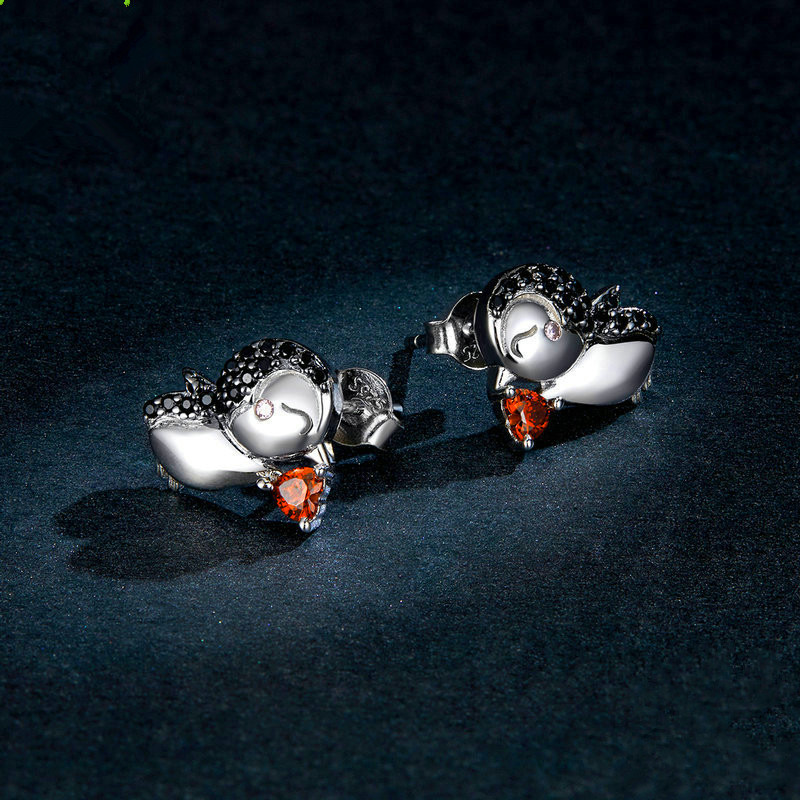 Stupid Penguin 925 Sterling Silver Cute Girly Earrings