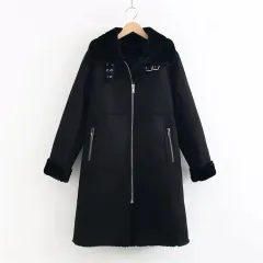 Women's European And American Style Casual Long Cotton Coat - Black - View 1