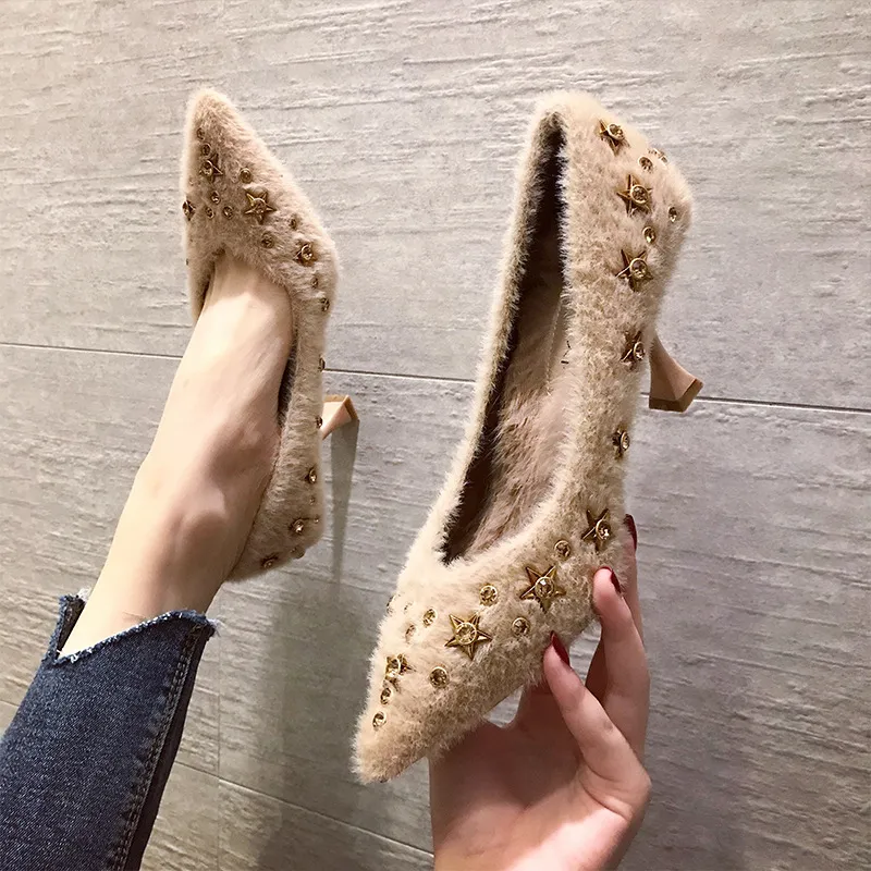 Branded Pumps High Heels Pointed Comfortable Sandals for Ladies - Khaki
