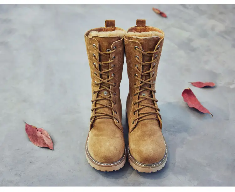 Women's High-top Leather Padded Warm Snow Boots
