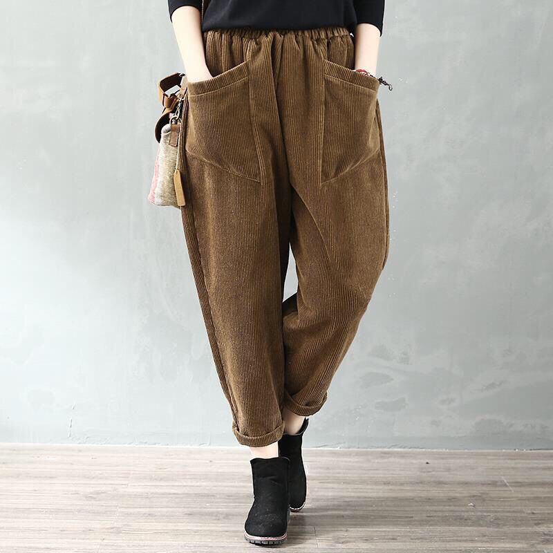 Women's Solid Color Corduroy Casual Wide-leg Pants