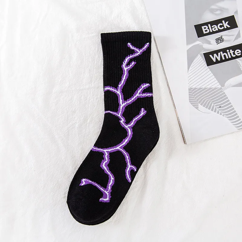 Blue And White Lightning Trend Basketball Socks - Black