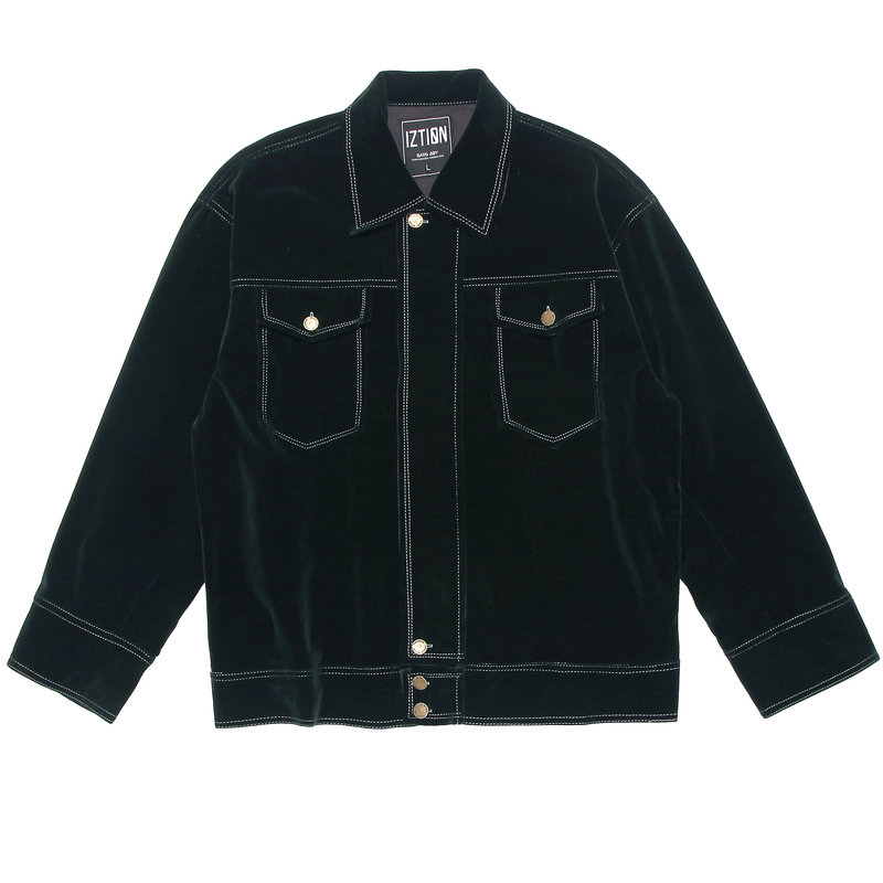 Hong Kong Style all-match Dark Green Velvet Jacket Men