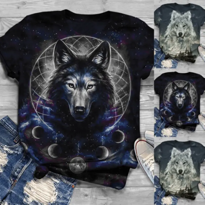 Digital Printing 3DT Shirt Elephant Wolf Animal Short Sleeve