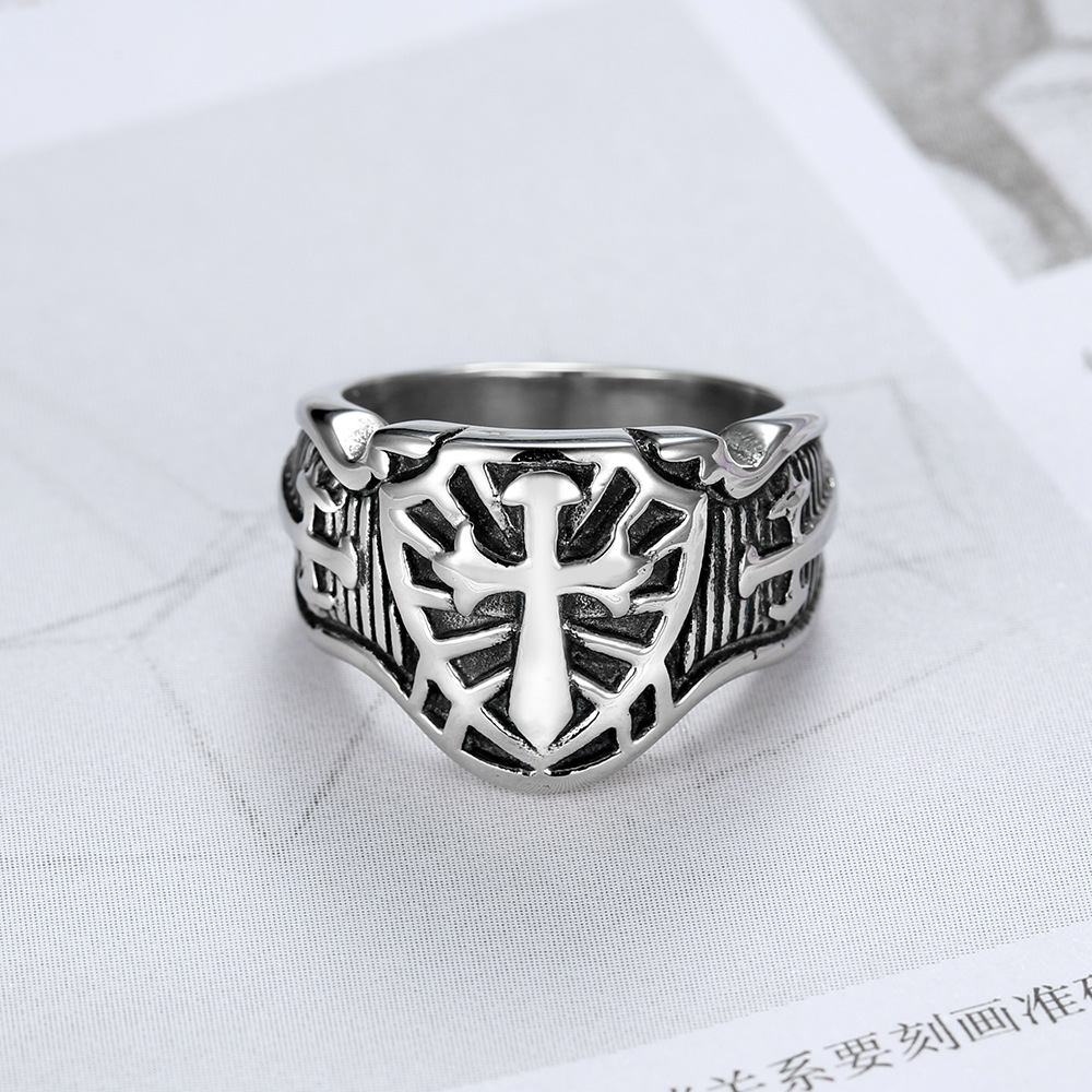Templars Cross Ring Titanium Steel Ring Smear Effect Stainless Steel Ring