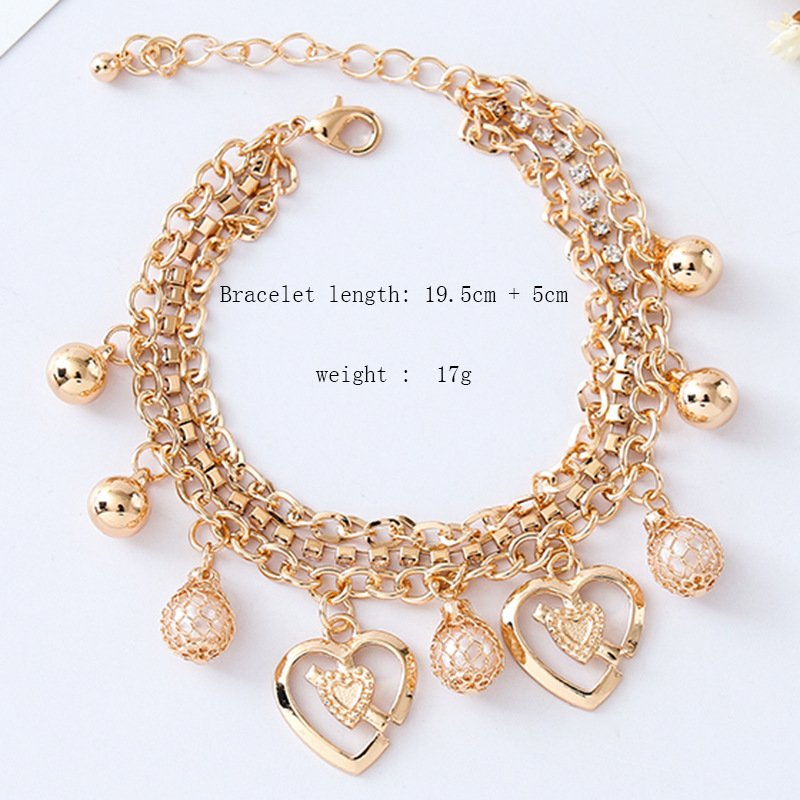 Double Peach Heart Rhinestone Bracelet