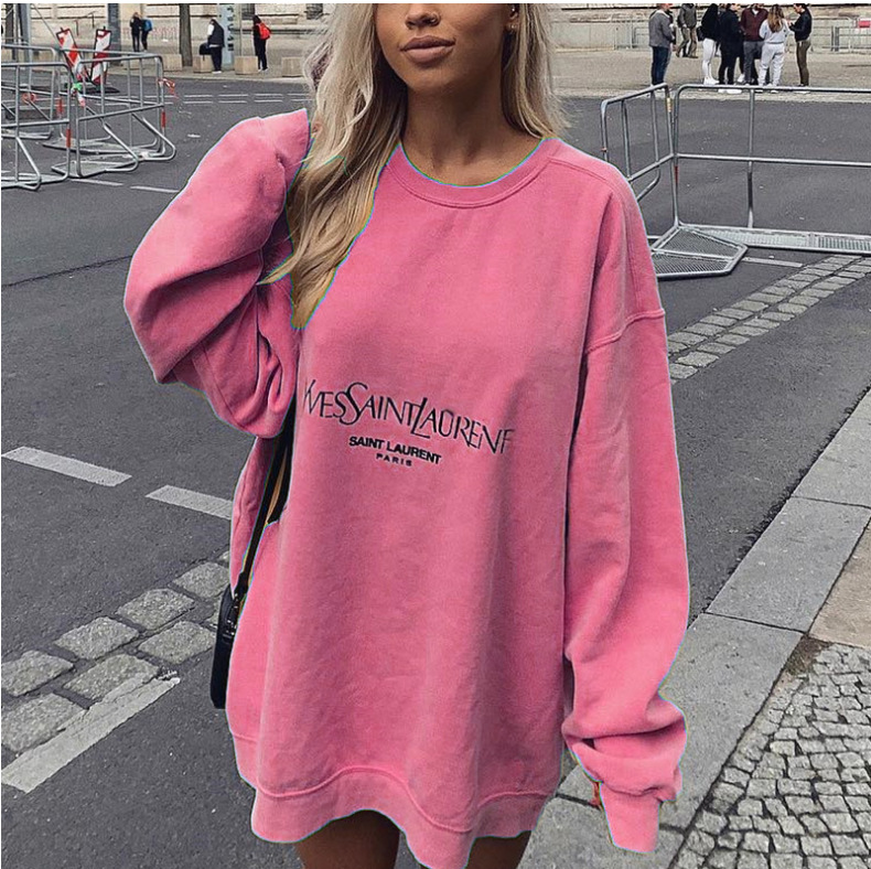 Letter Print Long Sleeve Sweater Medium Length Loose Top