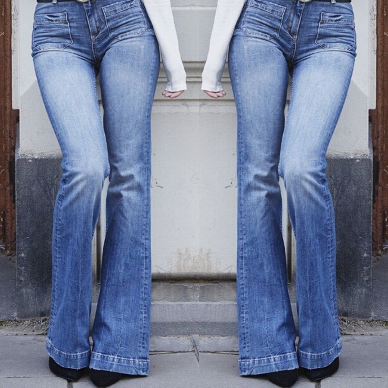 Patch Pocket Sexy Skinny Wide-leg Flared Trousers