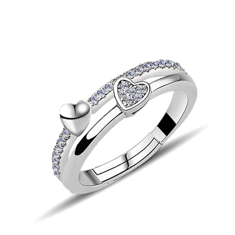 Simple Retro Couple 925 Sterling Silver Heart-to-heart Ring