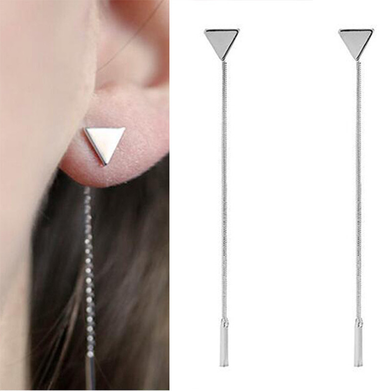 Korean Fashion Triangle Tassel Chain Earrings