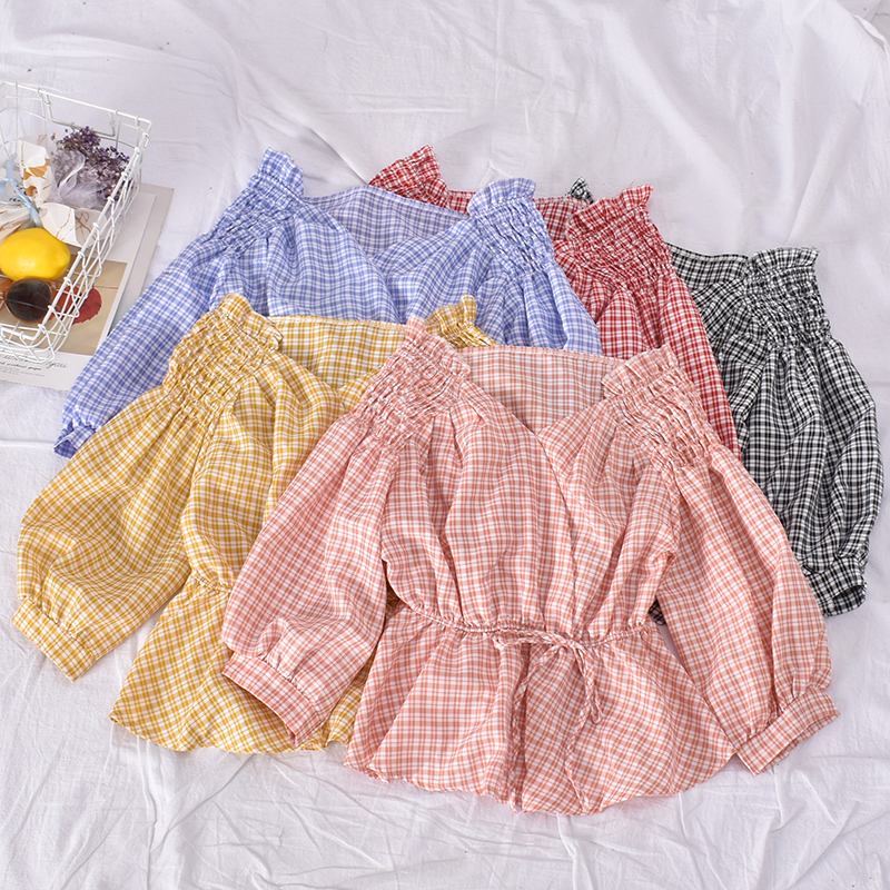 Trendy Western-style Color Matching Plaid Shirt Top