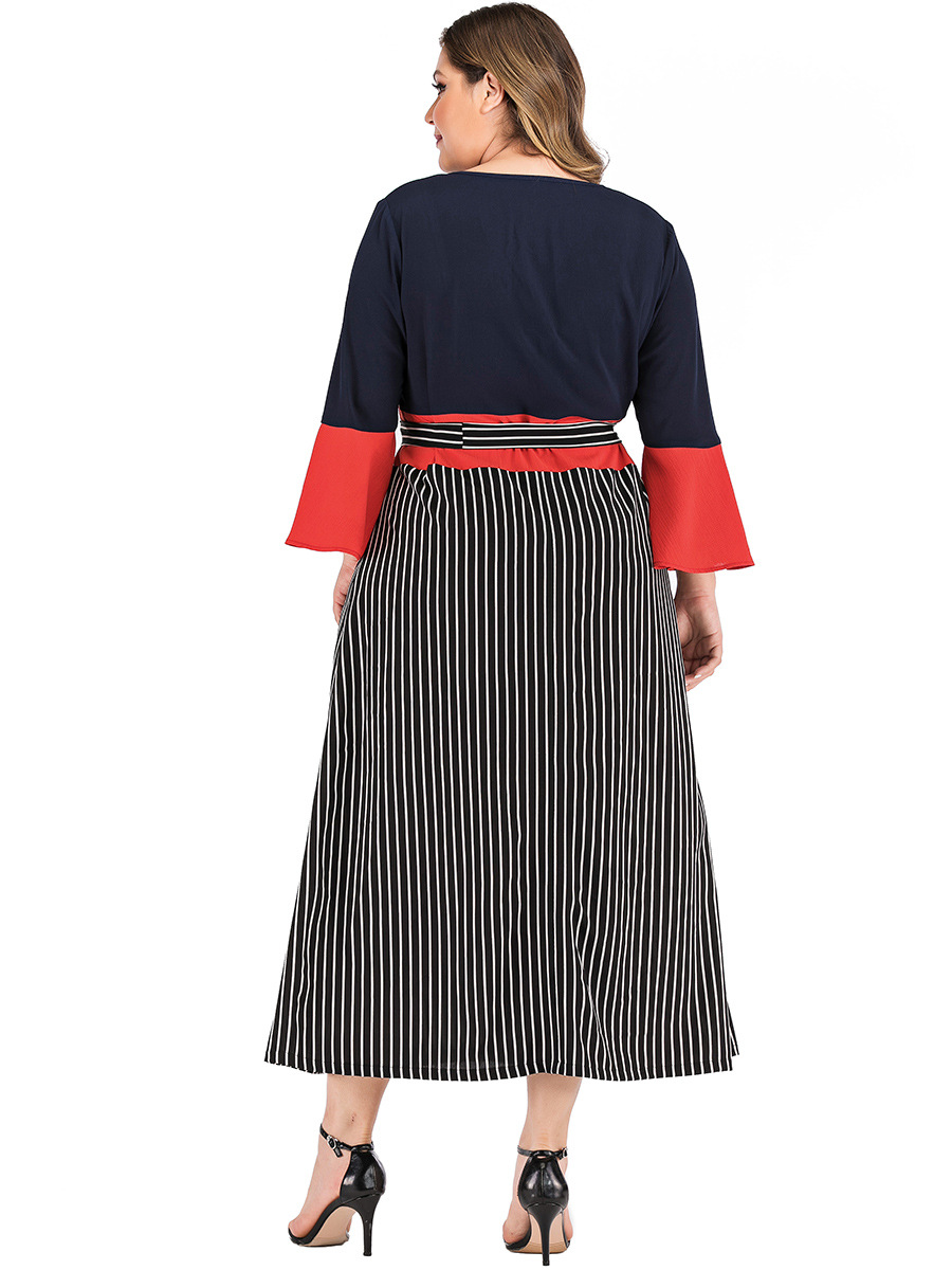 Plus Size Women's Contrast Color Stitching One-Piece Dress