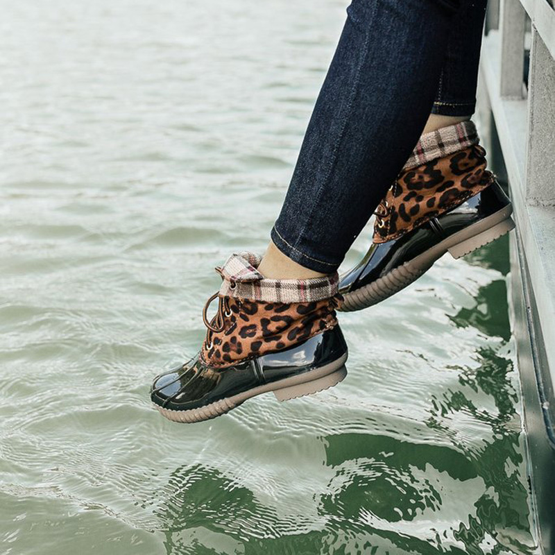 Large Size Women's Shoes Leopard Pint Color Matching Shell-toe Women's Boots