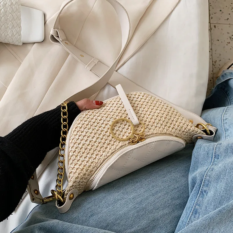 Fashion Woven Messenger Bag Wild Lady Chest Bag - White