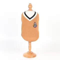 Plush knitted Autumn Winter V-neck Vest Pet Clothing - Khaki - View 1