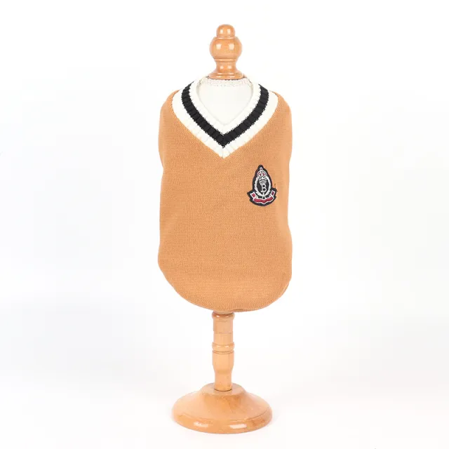 Plush knitted Autumn Winter V neck Vest Pet Clothing Khaki - Shop at LoveMi