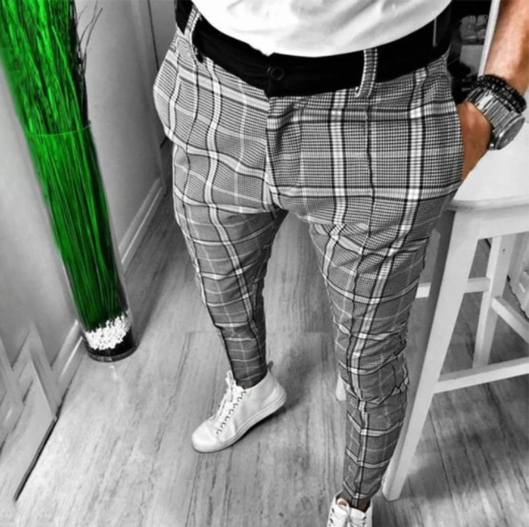 Men's Large Plaid Striped Casual Trousers