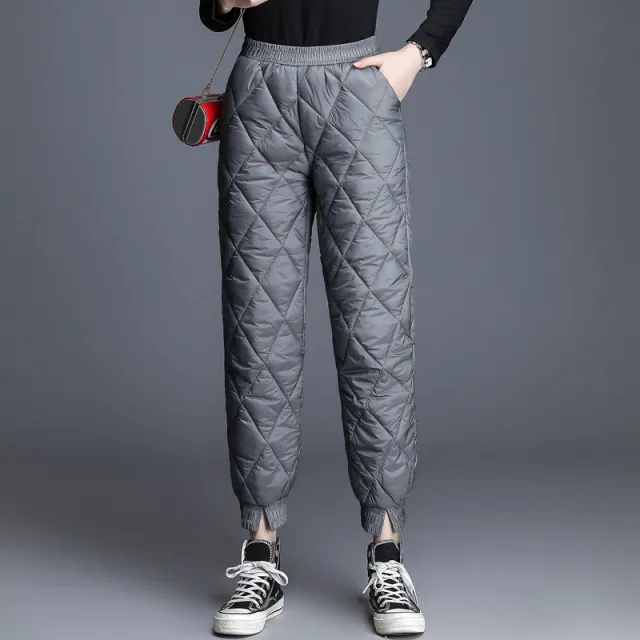 Down Cotton Trousers Diamond Shaped Split Feet Straight Casual Pants Grey - Shop at LoveMi