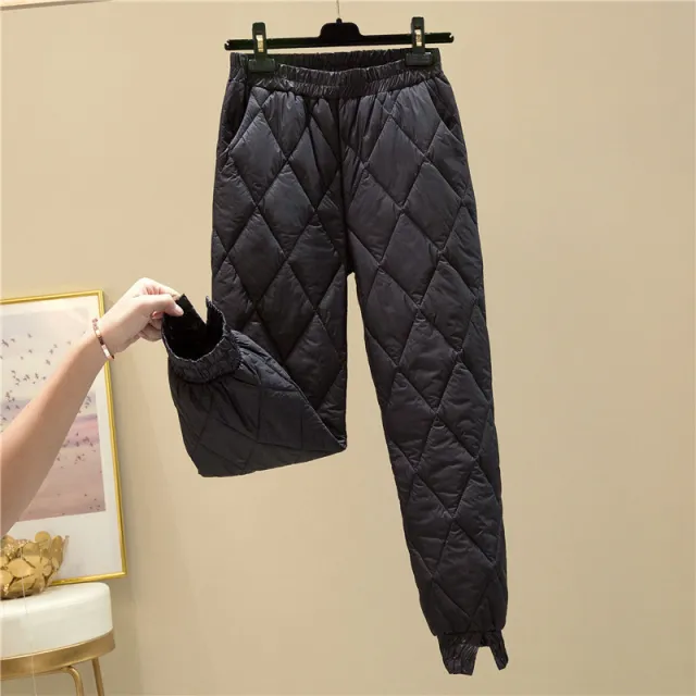 Down Cotton Trousers Diamond Shaped Split Feet Straight Casual Pants Black - Shop at LoveMi