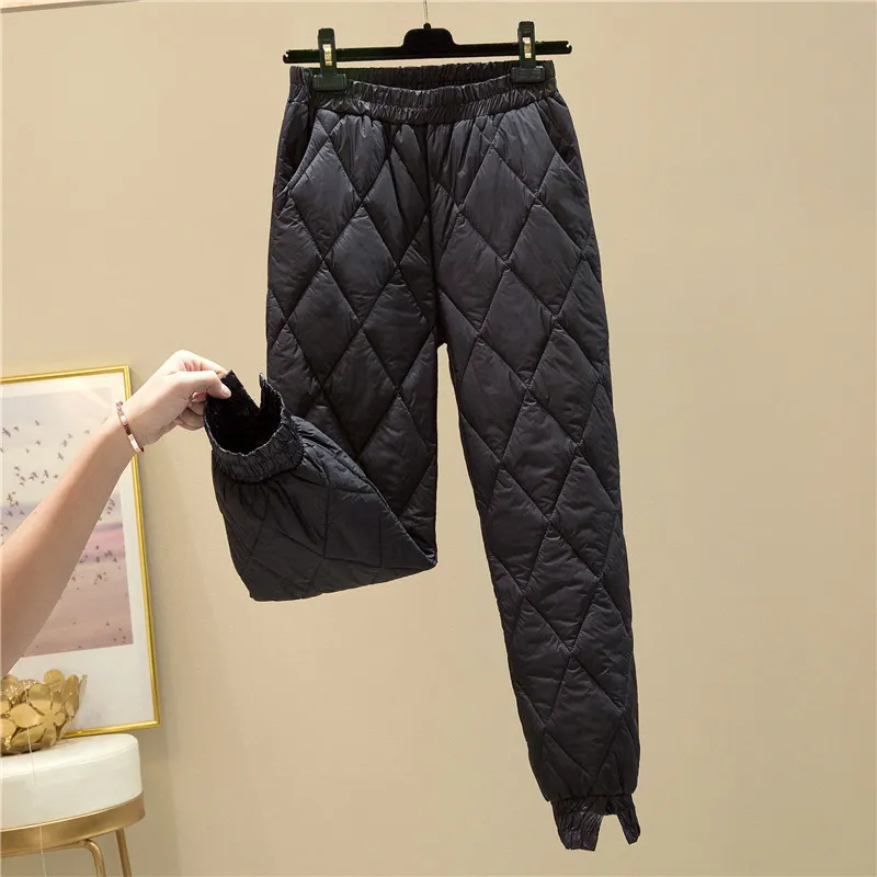 Down Cotton Trousers Diamond-Shaped Split Feet Straight Casual Pants - Black