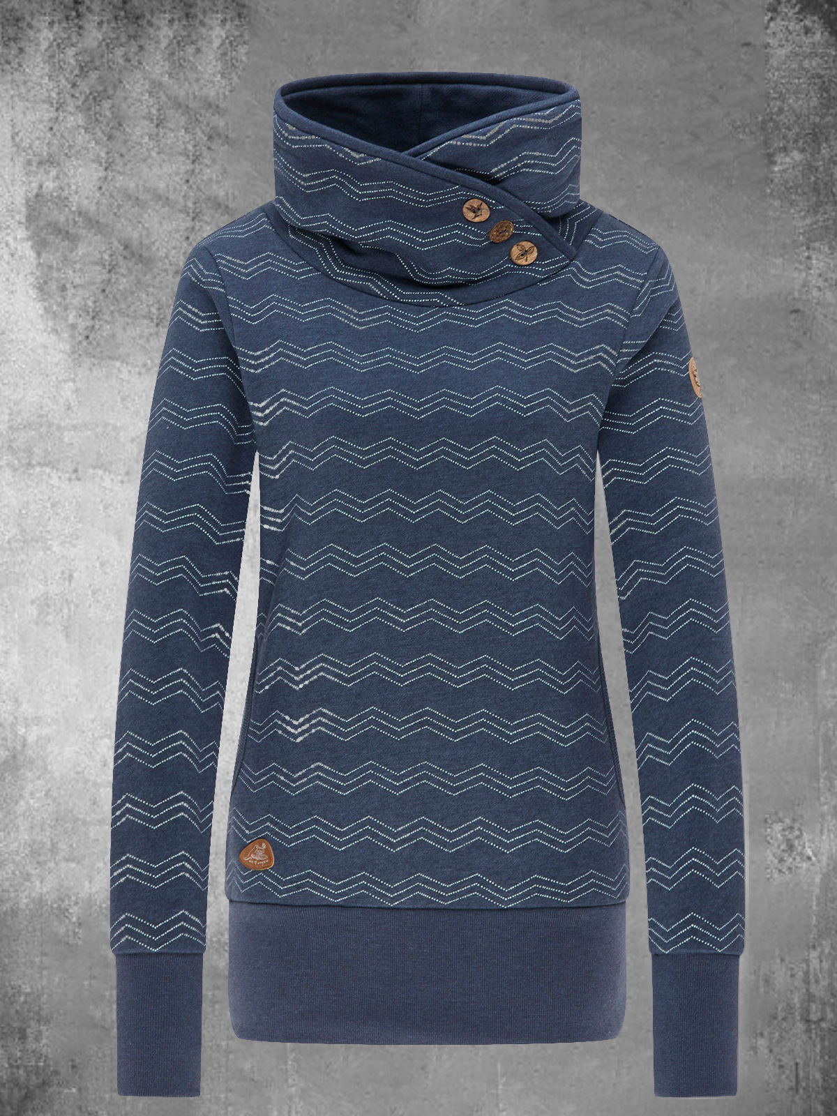 Long-Sleeved Button High-Neck Wave Print Sweatshirt