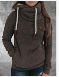 Women's Solid Color Leather Brand Hooded Sweater