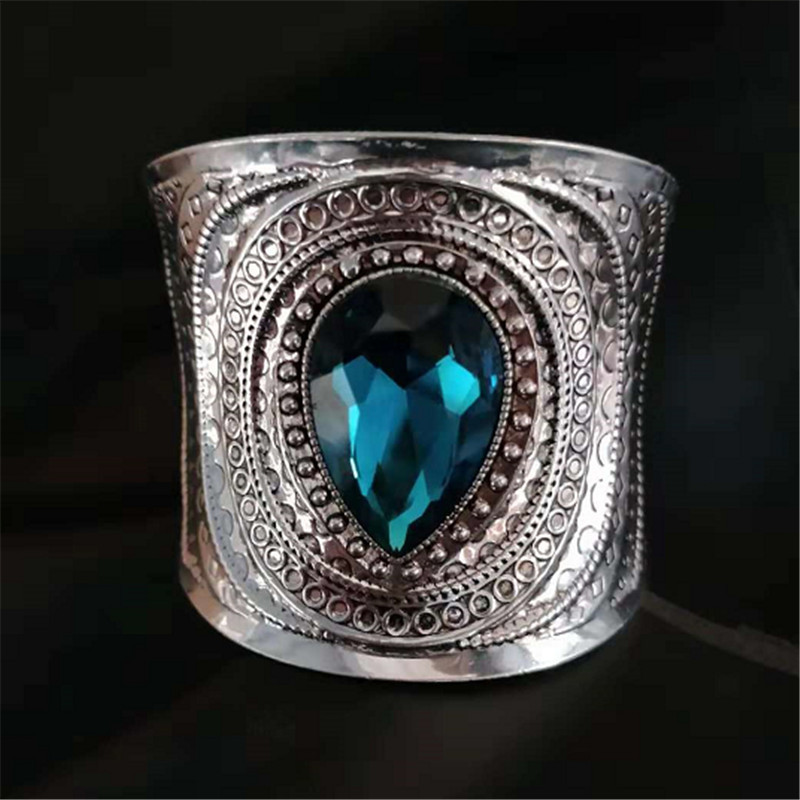 Geometric Water Drop Crystal Bracelet Ring Alloy Turquoise Stone Cuff Bracelet