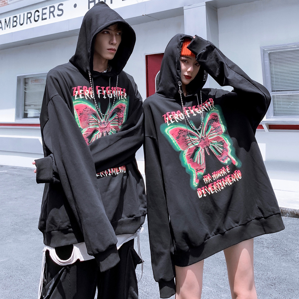 Dark Wind Butterfly Print Hooded Sweater Men