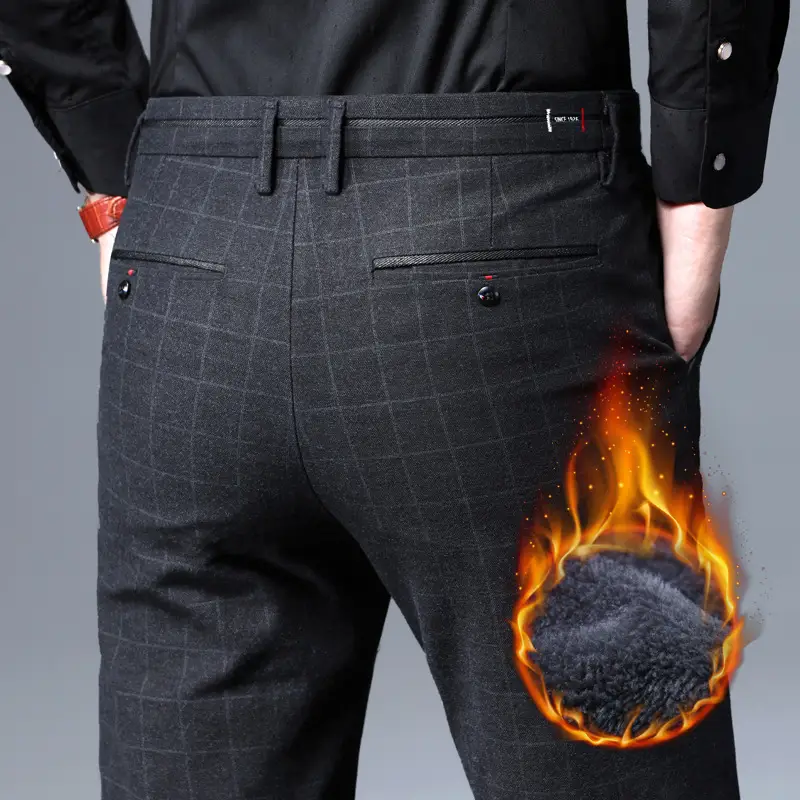 Men's Casual Pants Plus Velvet Thickening Slim Small Straight