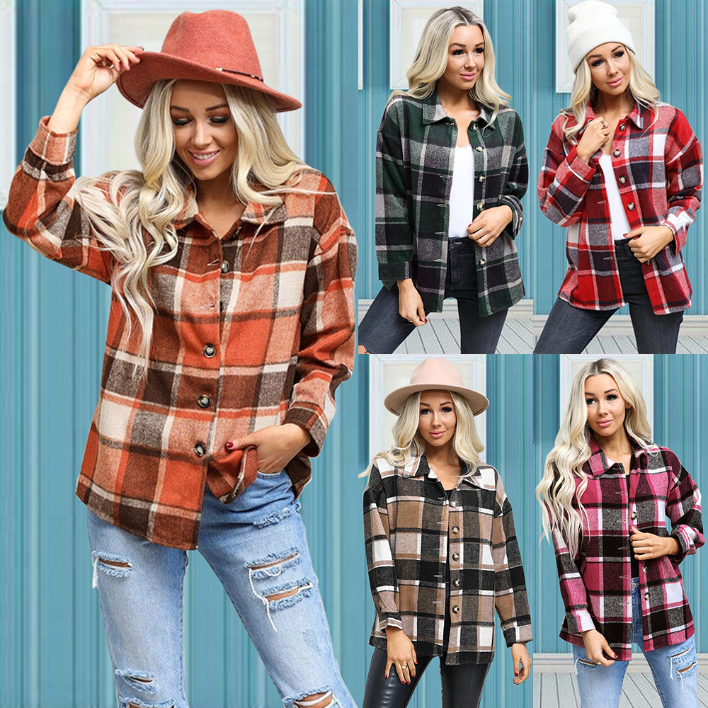 Lapel Single Breasted Checked Shirt Jacket