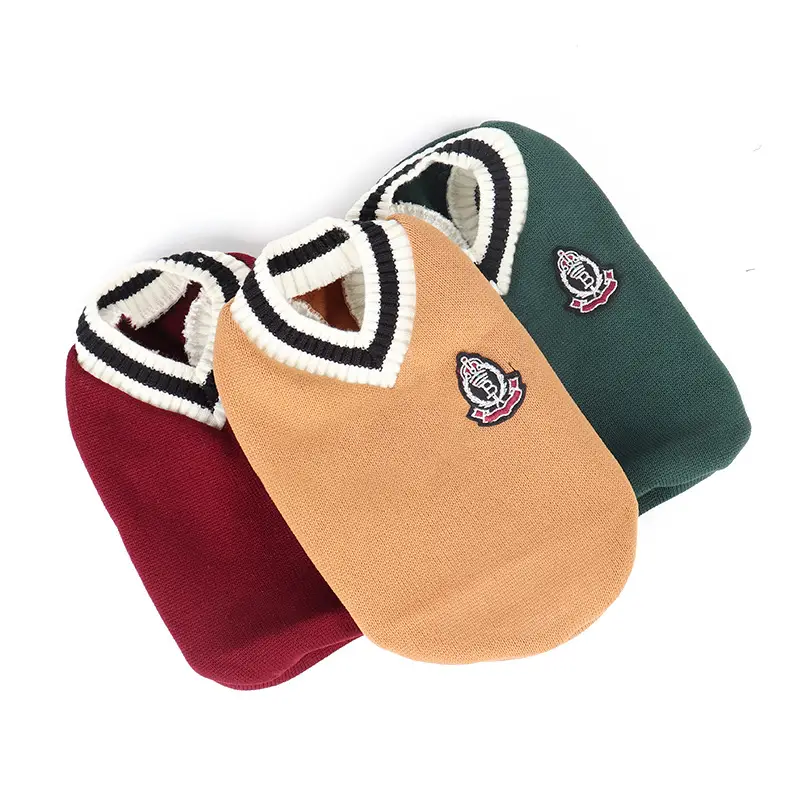Plush knitted Autumn Winter V-neck Vest Pet Clothing