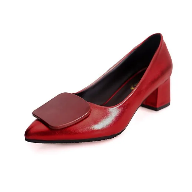 Women's Shoes Plus Size Pointed Toe Square Buckle High Heels Red - Shop at LoveMi