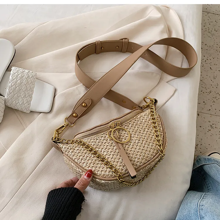 Fashion Woven Messenger Bag Wild Lady Chest Bag - Khaki