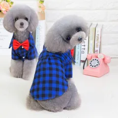 Pet Clothes New Dog Plaid Shirt European And American Suit Pet CLothes - Blue Grid - View 1