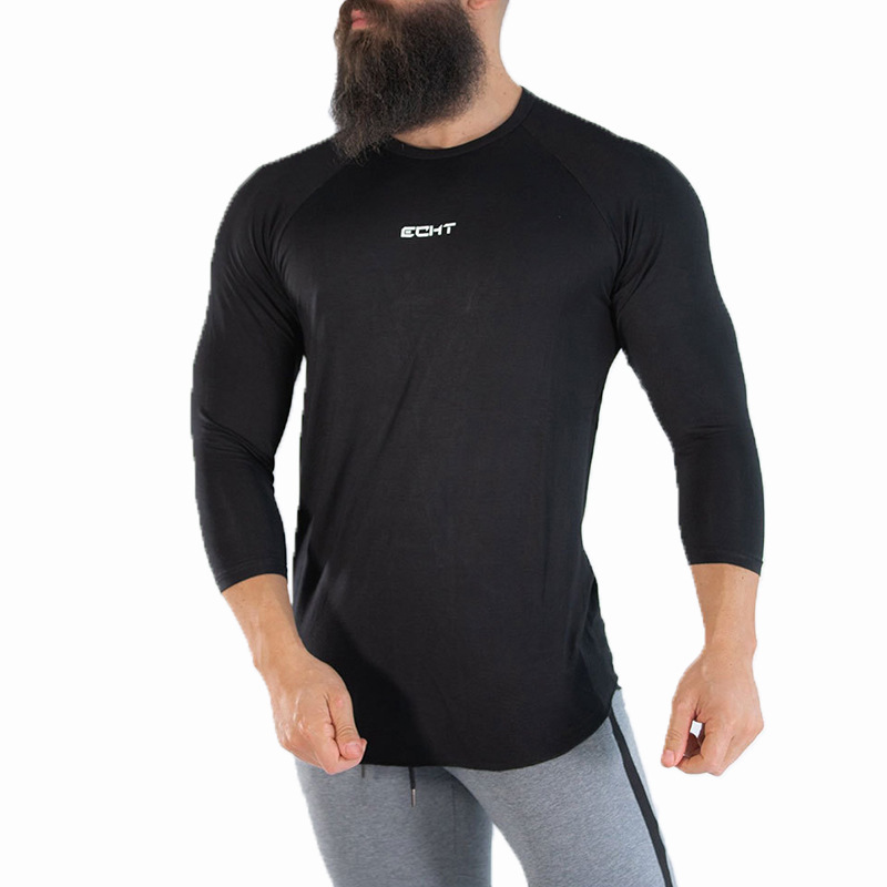 Men's Sports Long-Sleeved Thin Elastic Training Basketball Nine-Point Sleeve T-Shirt