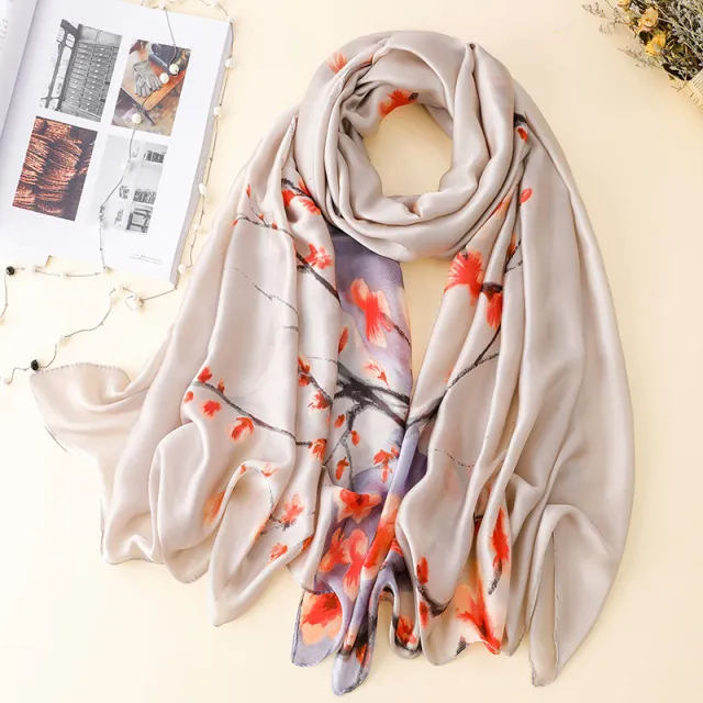 Scarf Ladies Versatile Ginkgo Leaf Long Sunscreen Silk Scarf Dual Use Warm Shawl 03Style - Shop at LoveMi