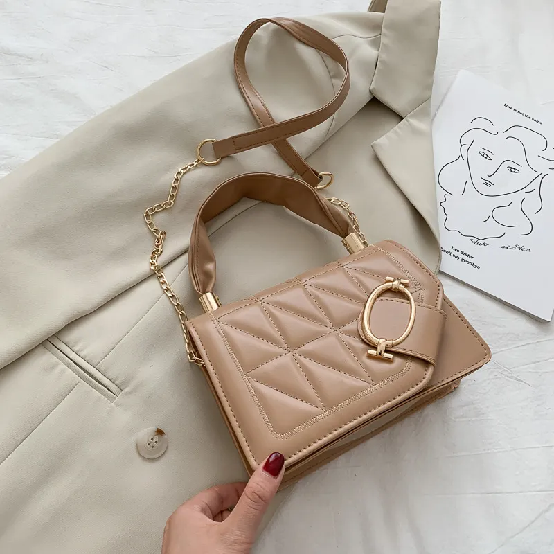 Fashion Portable Small Square Bag With Chain Shoulder - Khaki