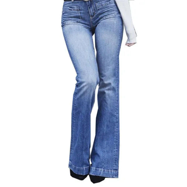 Patch Pocket Sexy Skinny Wide leg Flared Trousers Blue - Shop at LoveMi