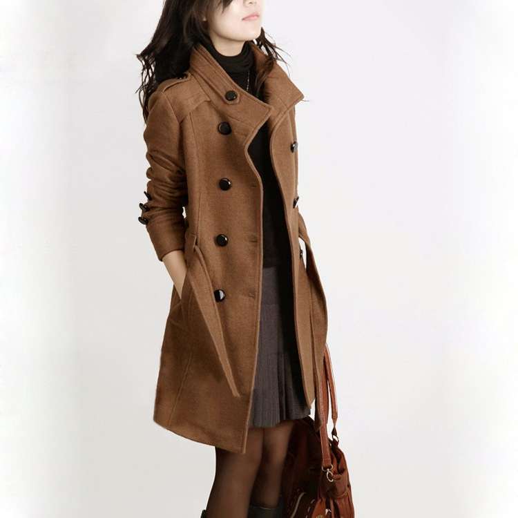 Korean Style Slim Waist Plus Size Woolen Mid length Woolen Coat Camel - Shop at LoveMi