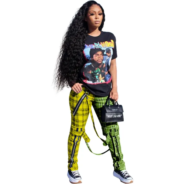 New Products For Autumn And Winter Zipper Plaid Color Matching Pants Yellow - Shop at LoveMi