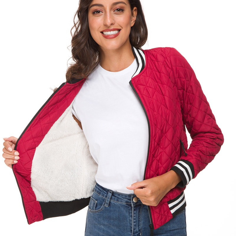 Pure Color Lamb Wool Short Jacket Long Sleeve Slim Zipper Coat