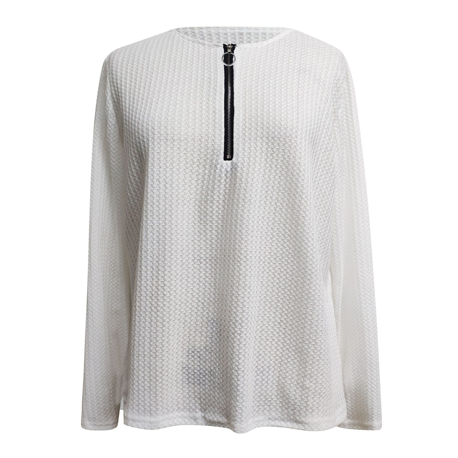 Long Sleeve V-neck Zipper Top T-shirt Women