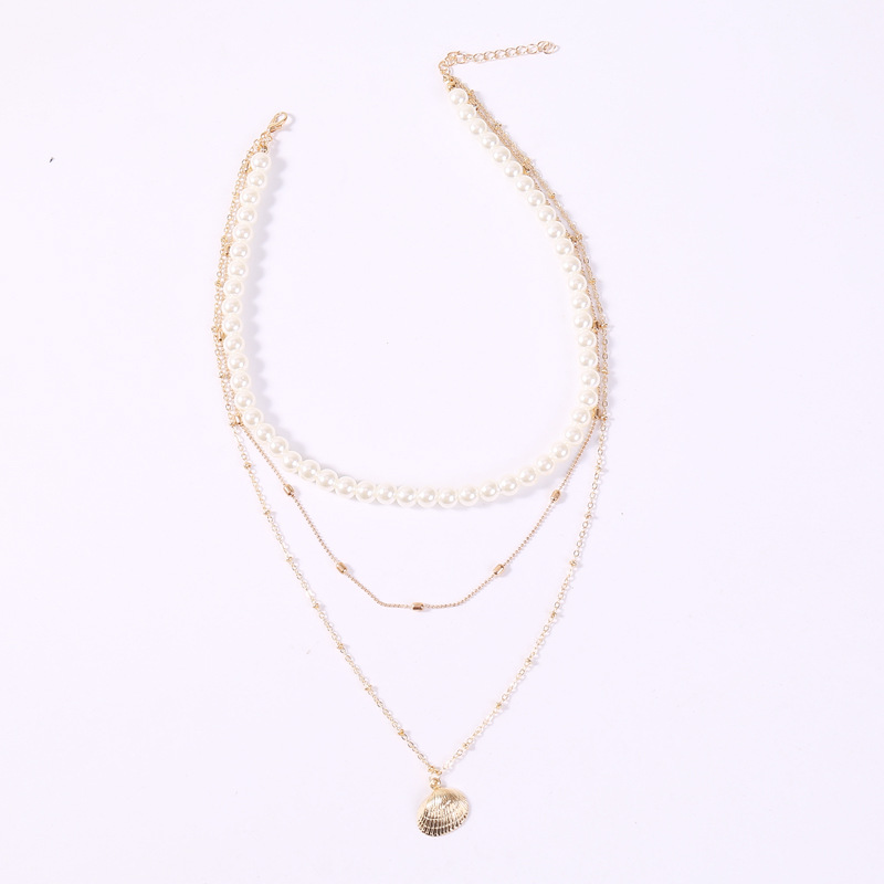 Pearl Chain Layered Necklace for Women Retro Multilayer Geometric Choker Pendant Necklace Fashion Collar Jewelry