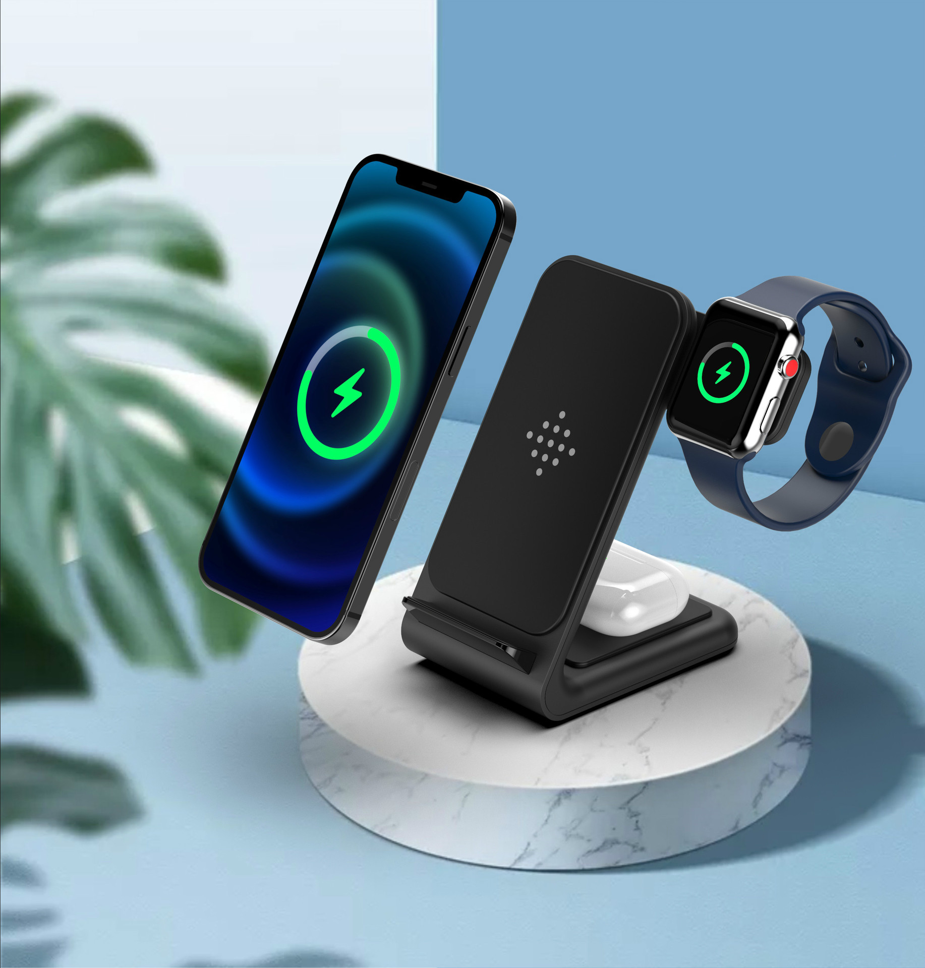 Three-in-one Wireless Nniversal Mobile Phone Headset Watch 15W Fast Charging Stand