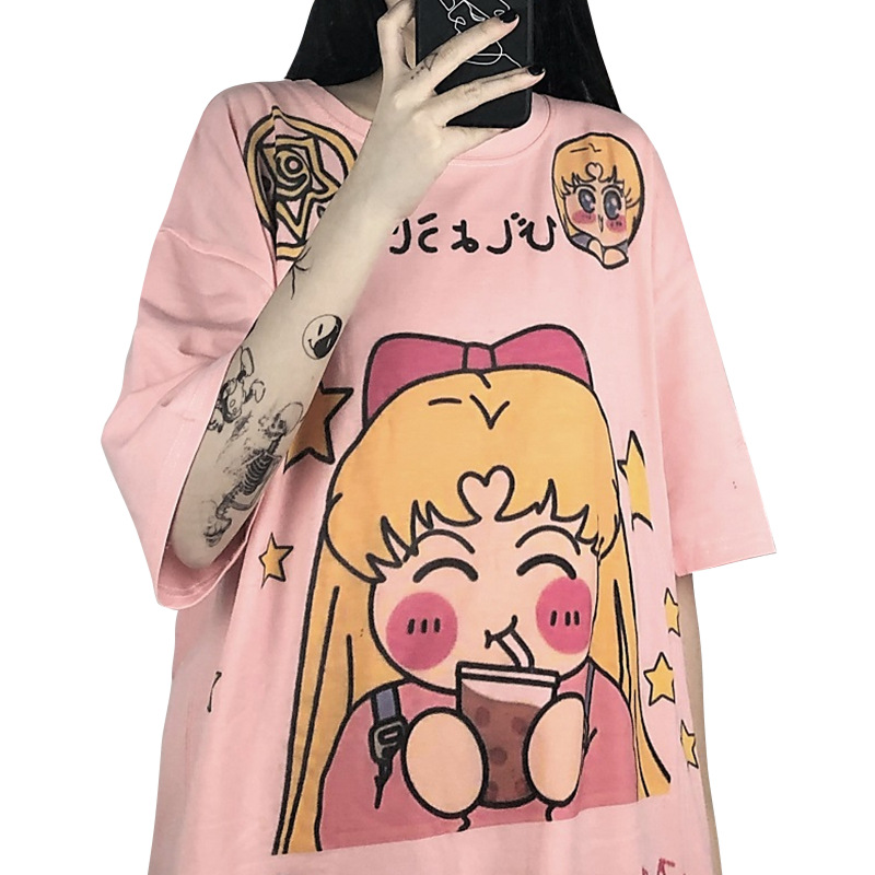 Korean Style Net Red Cartoon Print Short-Sleeved T-shirt